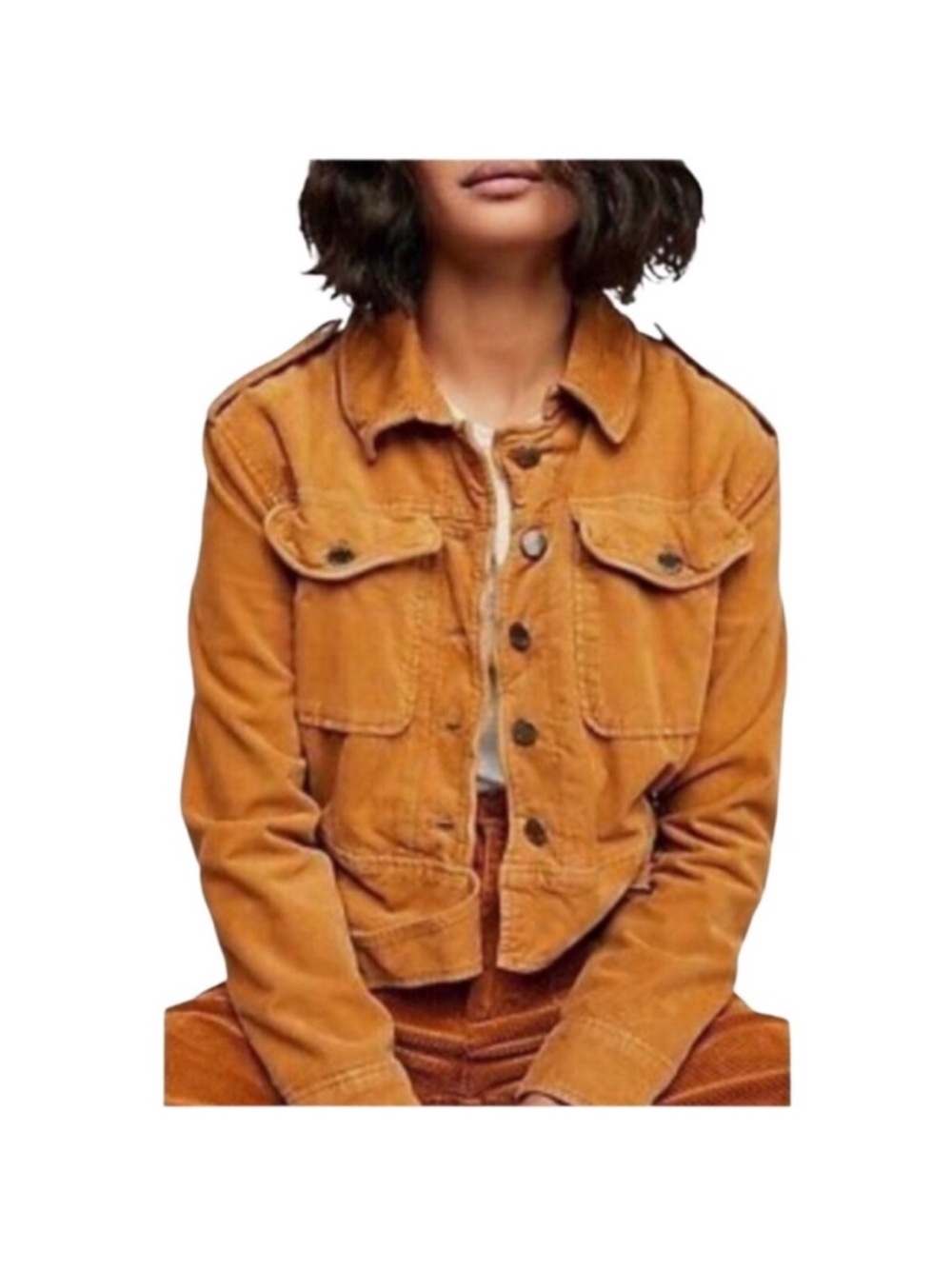 Free People Corduroy Button-Front Jacket - Amber Brown